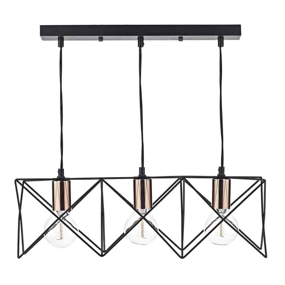 Midi 3 Light Bar Pendant Black & Bright Copper Detail