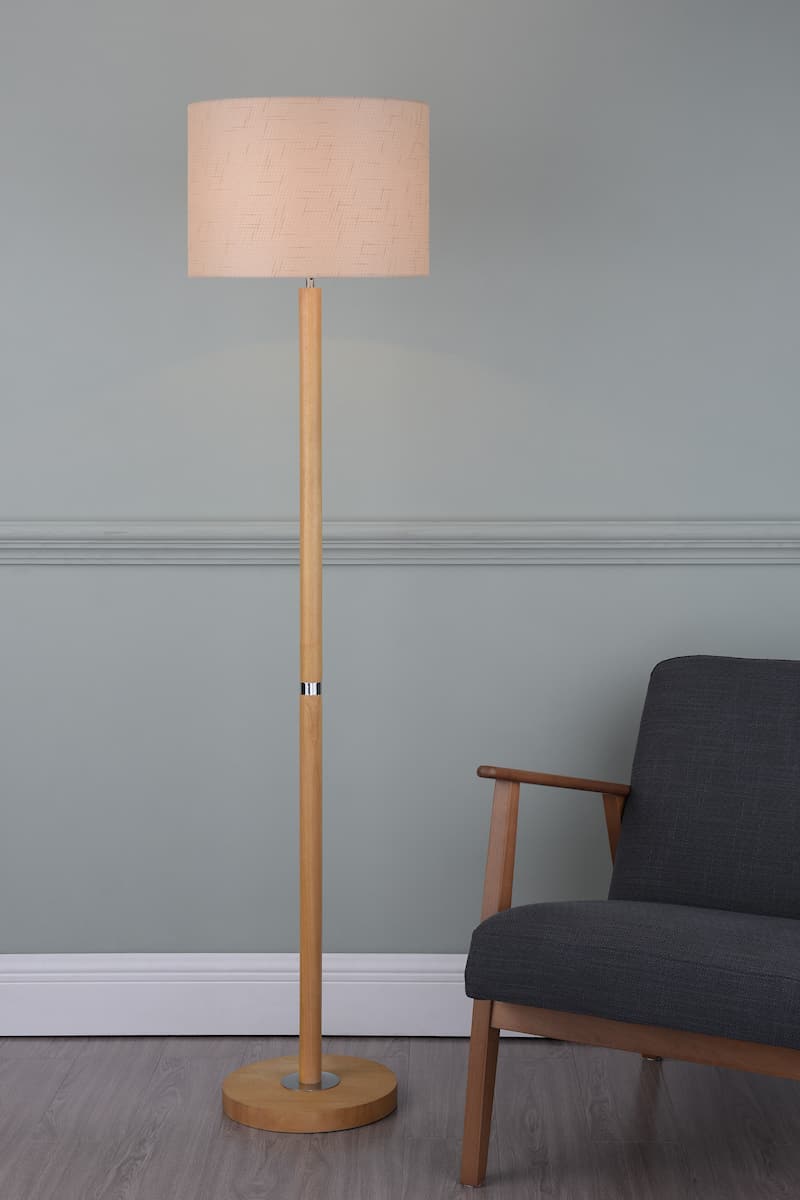 Avenue Floor Lamp Light Wood and Polished Chrome With Shade - Image 2