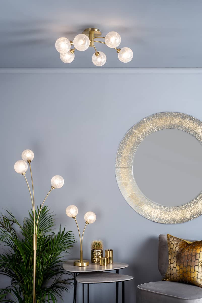 Avari 6 Light Semi Flush Satin Brass And Clear Frosted Glass - Image 2