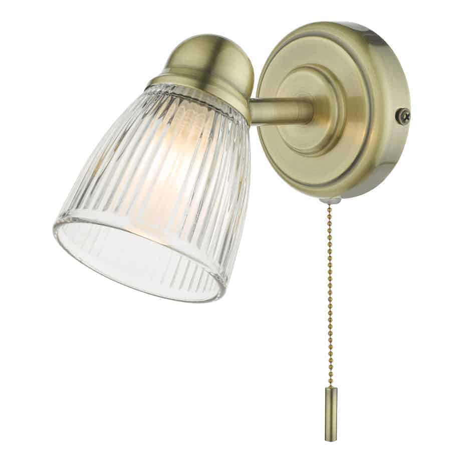 Cedric Bathroom Wall Light Antique Brass Glass IP44