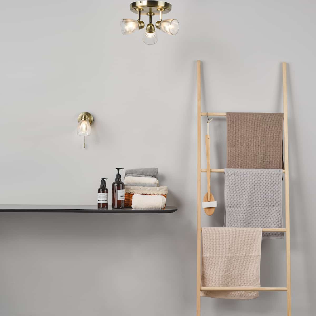 Cedric Bathroom Wall Light Antique Brass Glass IP44 - Image 2