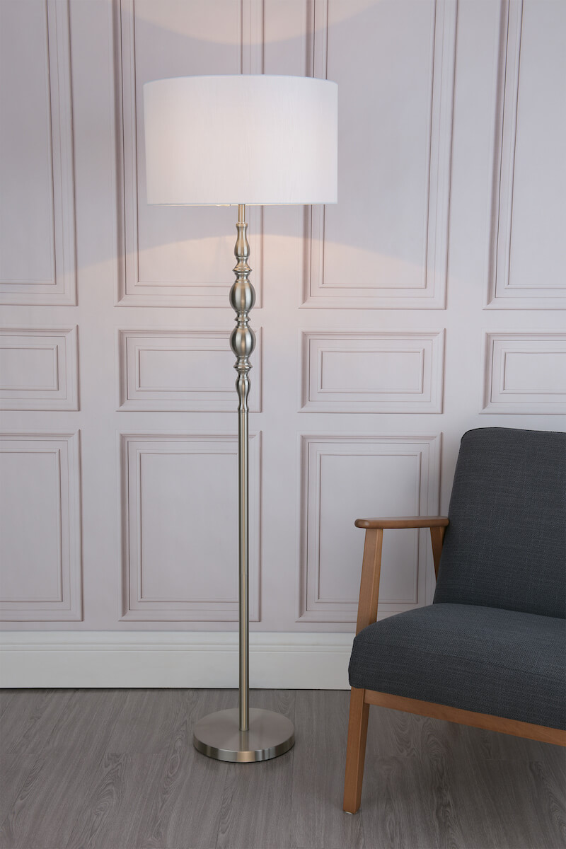 Madrid Floor Lamp Satin Chrome With Shade - Image 2