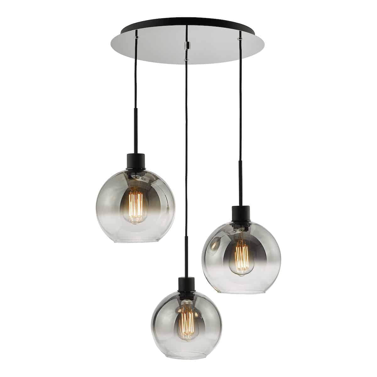 Lycia 3 Light Cluster Pendant Matt Black Smoked Ombre Glass - Image 2
