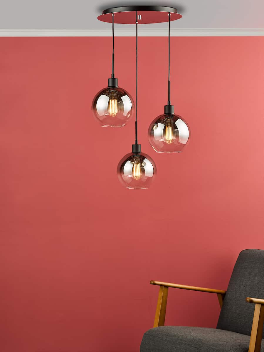 Lycia 3 Light Cluster Pendant Matt Black Smoked Ombre Glass - Image 3