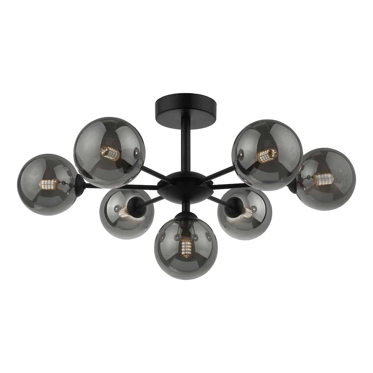 Cohen 7 Light Semi Flush Matt Black Smoked Glass - Image 2
