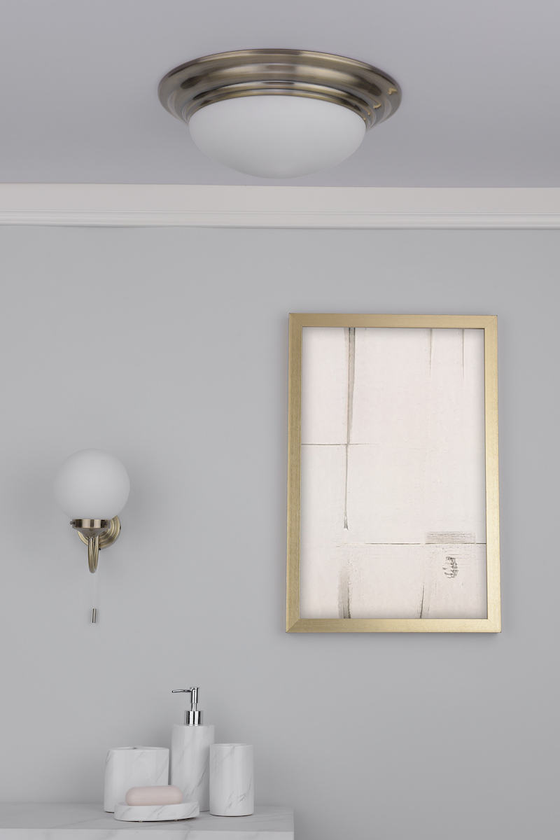 Barclay Large Bathroom Flush Antique Brass Opal Glass IP44 - Image 3