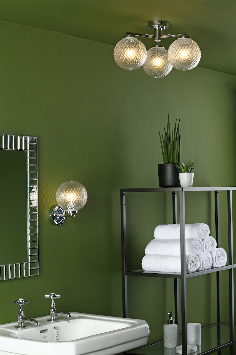 Wayne Bathroom Wall Light Polished Chrome Glass IP44 - Image 3