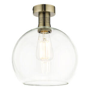 Emerson Semi Flush Antique Brass Round Clear Glass