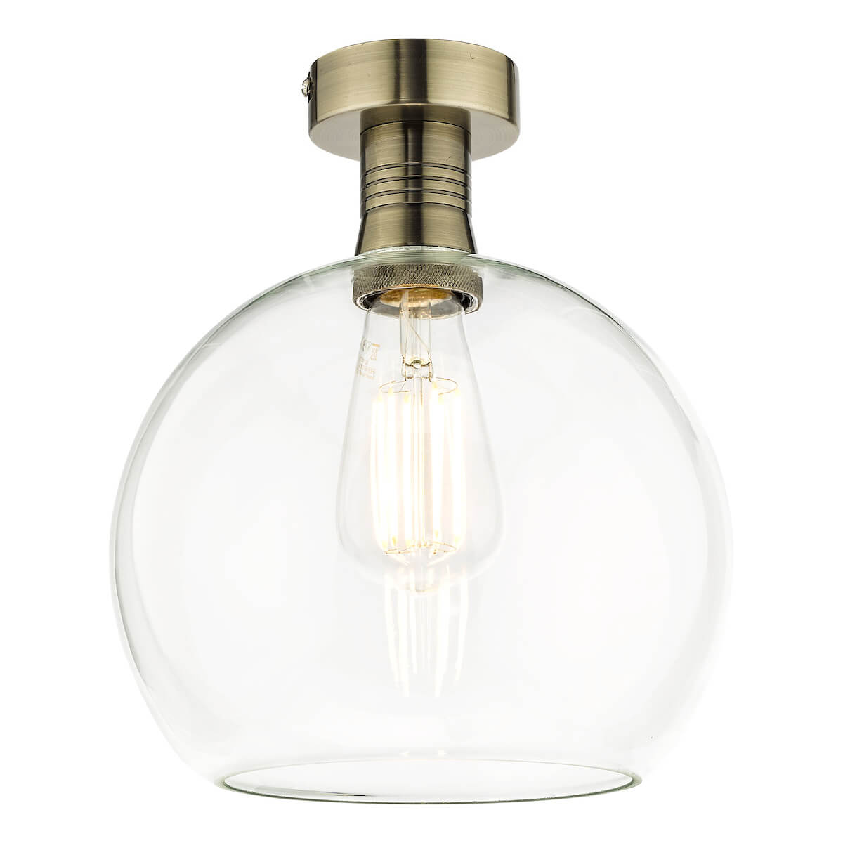 Emerson Semi Flush Antique Brass Round Clear Glass