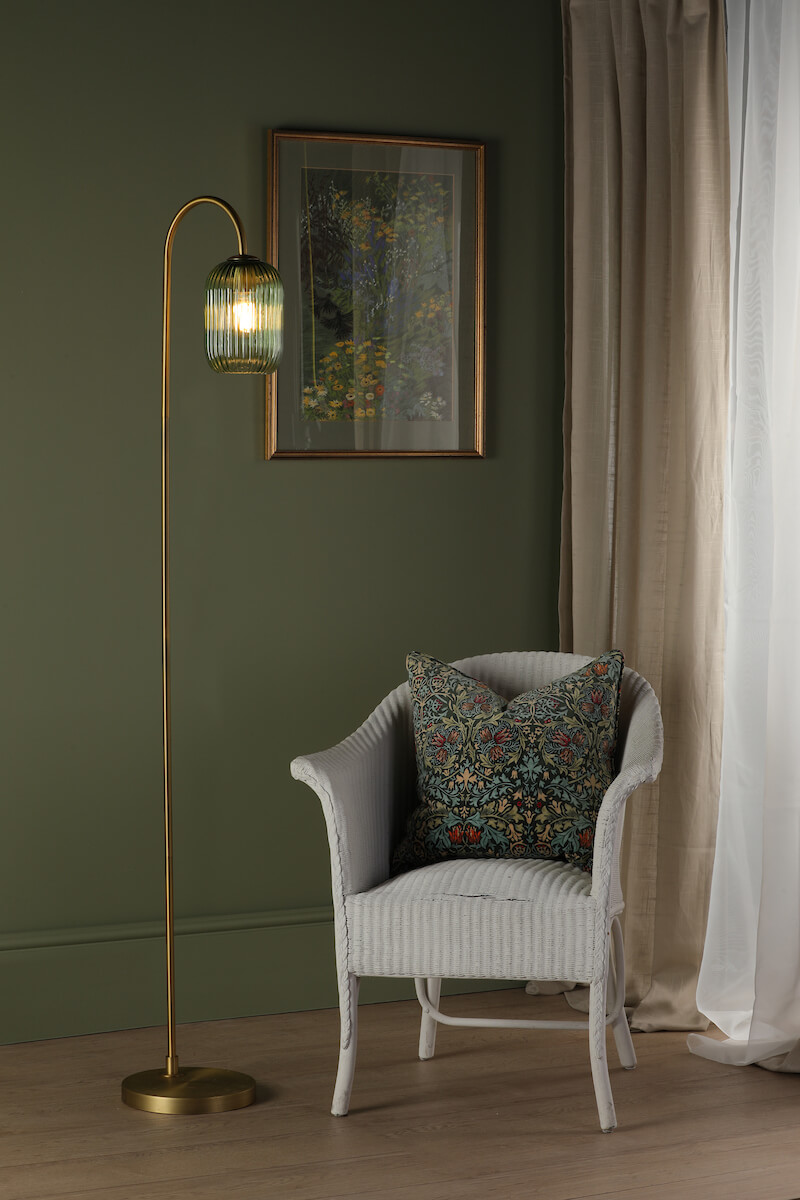 Idra Green Ribbed Glass Floor Lamp - Image 2
