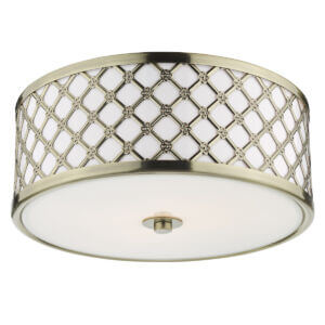 Civic Small 2 Light Flush Antique Brass Frosted Glass