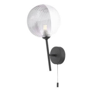 Cohen Single Wall Light Matt Black & Smoked/Clear Ribbed Glass