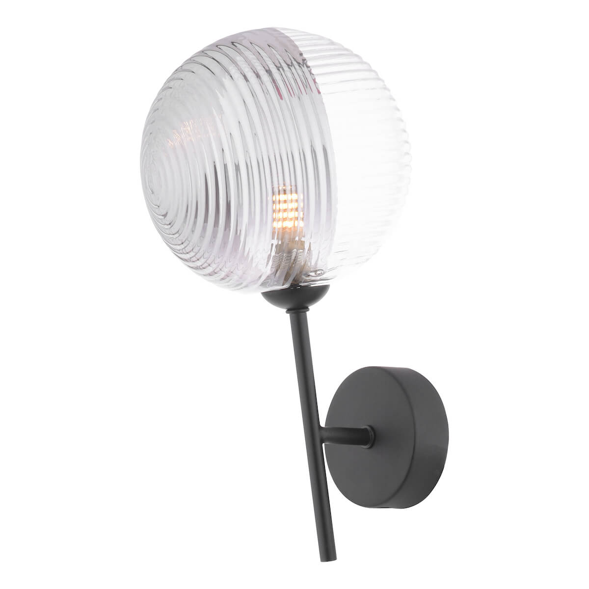 Cohen Single Wall Light Matt Black & Smoked/Clear Ribbed Glass - Image 2