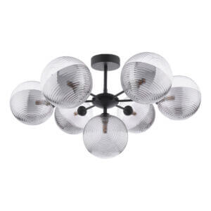 Cohen 7 Light Semi Flush Matt Black & Smoked/Clear Ribbed Glass