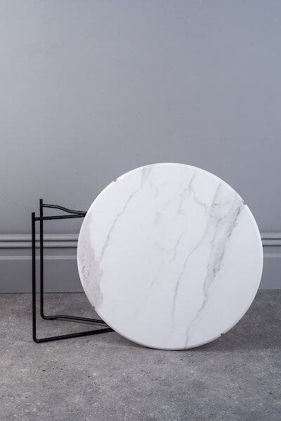 Azzate Round Rolled Edge Side Table White Marble Effect - Image 2