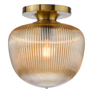 Abrielle Brushed Bronze and Amber Ribbed Glass Flush
