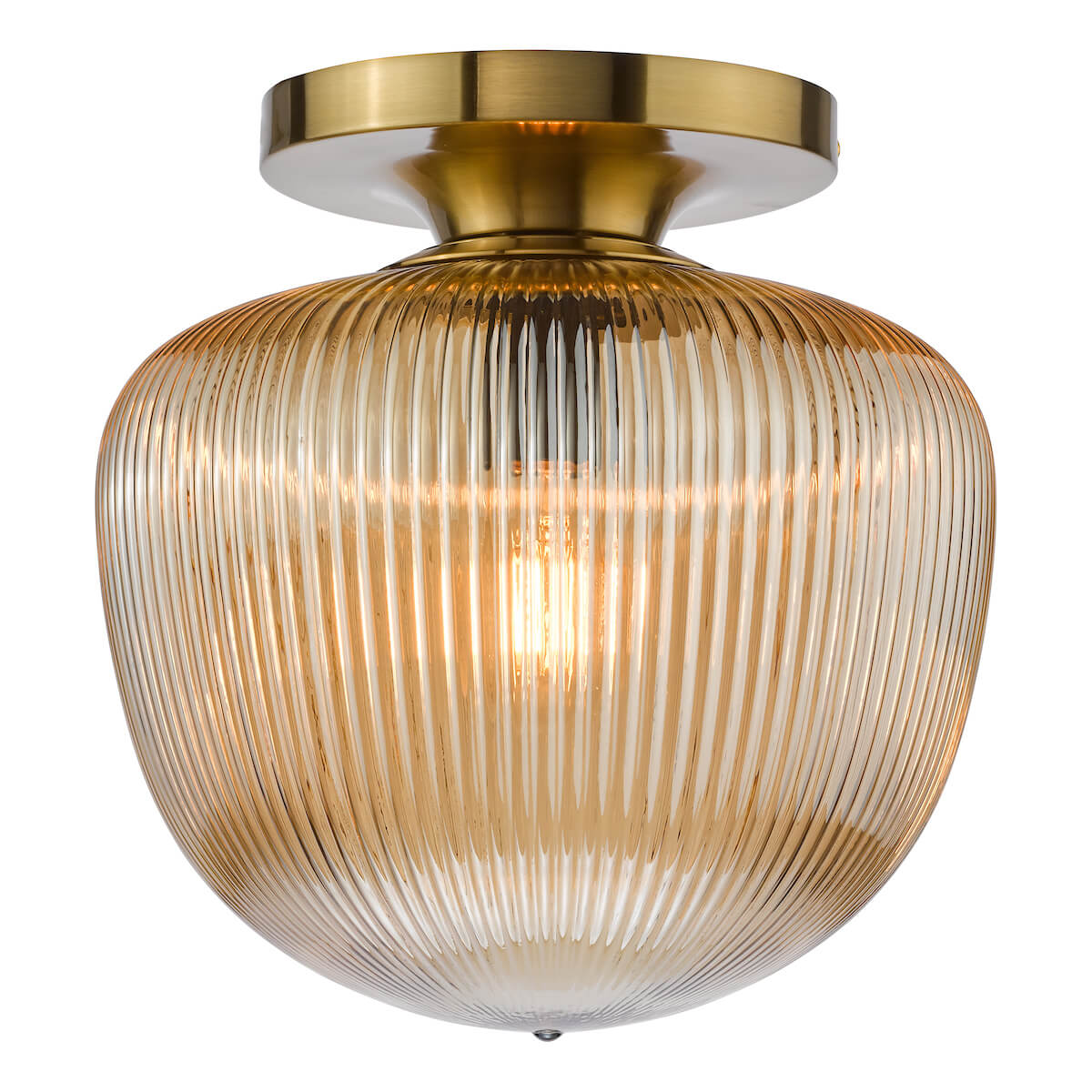 Abrielle Brushed Bronze and Amber Ribbed Glass Flush