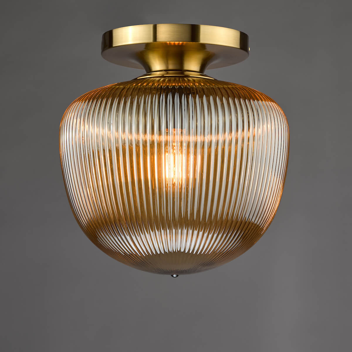 Abrielle Brushed Bronze and Amber Ribbed Glass Flush - Image 3