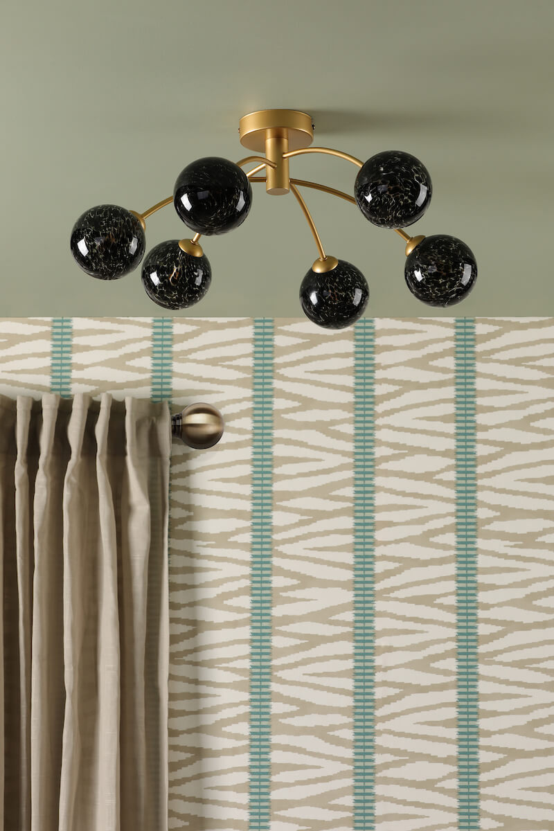 6 Light Semi Flush Gold & Black Confetti Glass - Image 2